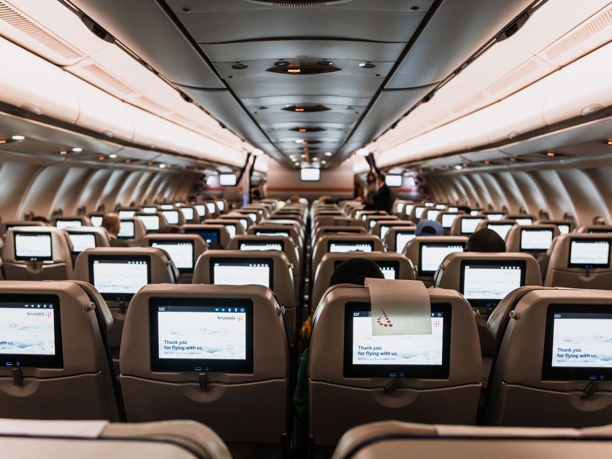 A presentation-ready aircraft cabin