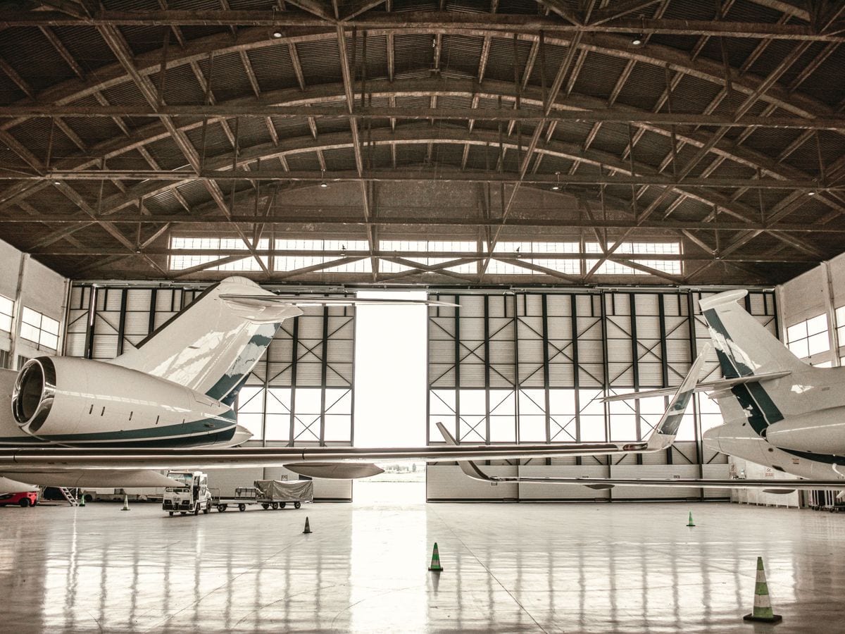 Aircraft in a maintenance hangar